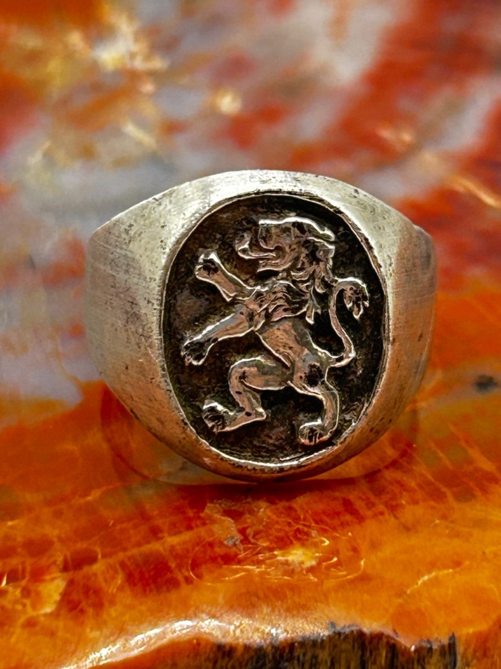 Vintage Lion Signet Ring, Sterling Silver - Size 8.5